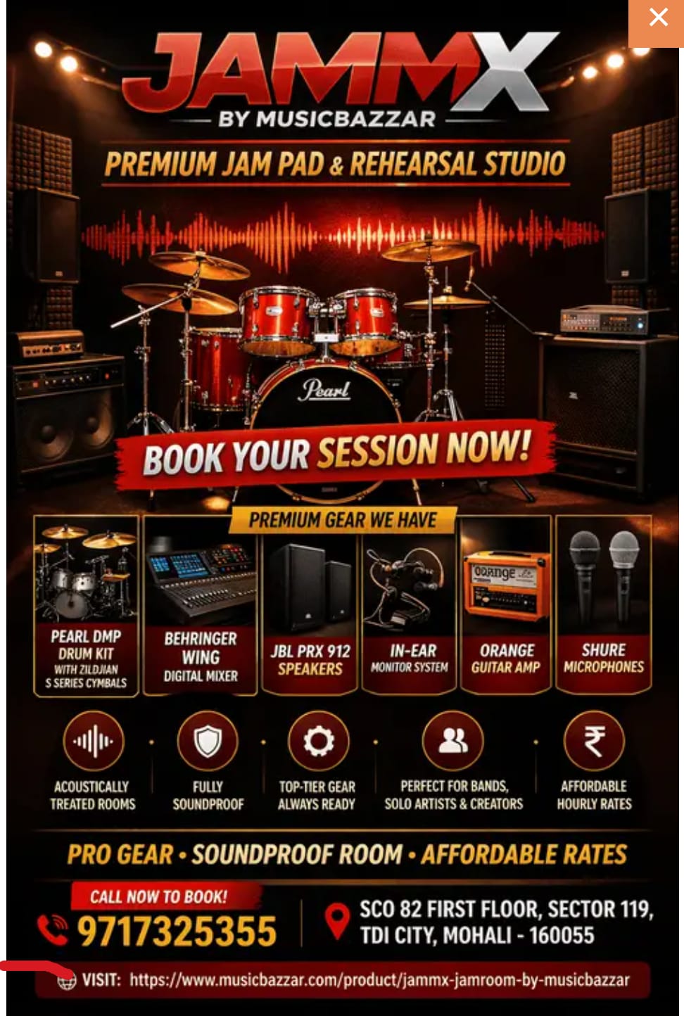 JAMMX premium jam pad and rehearsal studio